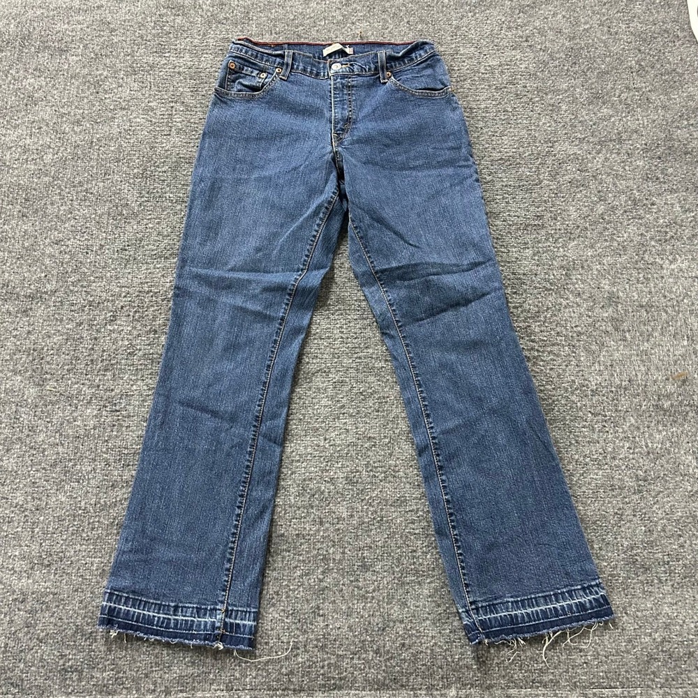 Levis Jeans Womens Size8 S Blue Raw Hem Bootcut Stretch Denim Casual 33252